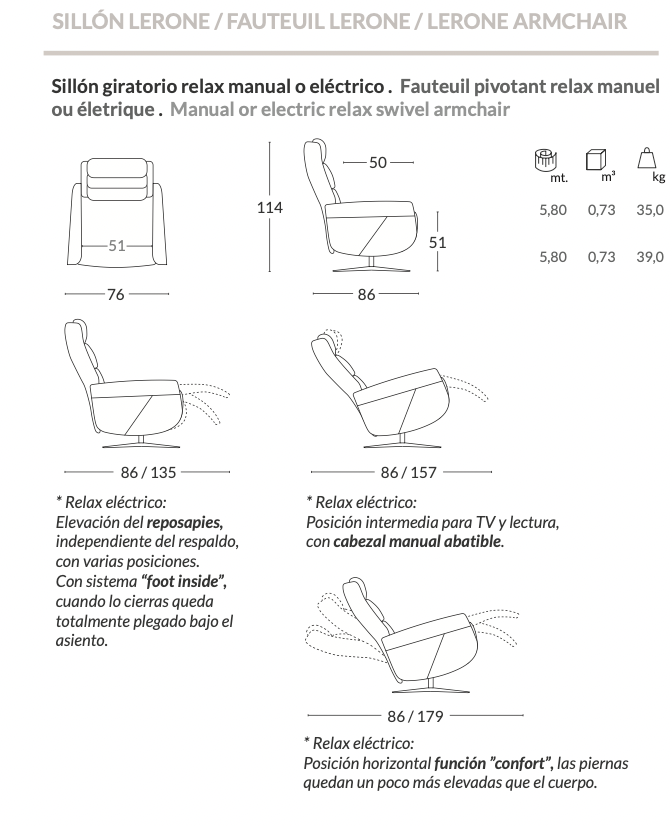 Miniatura: Sillón relax Lerone de Acomodel relax manual o motor