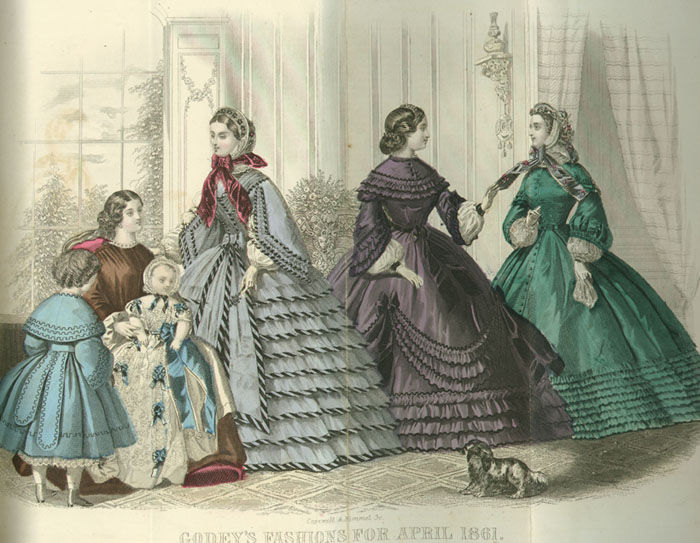 Fashions of 1861 from Godey's Lady's Book.