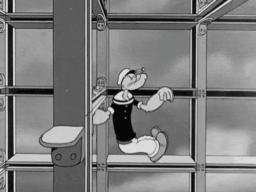 Animierte Gif-Darstellung für das Kontaktformular. Popeye der Stahlkonstruktion hochklettert