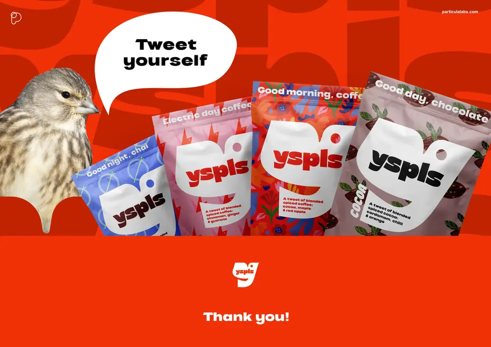 four bags of yspls are lined up on a red background