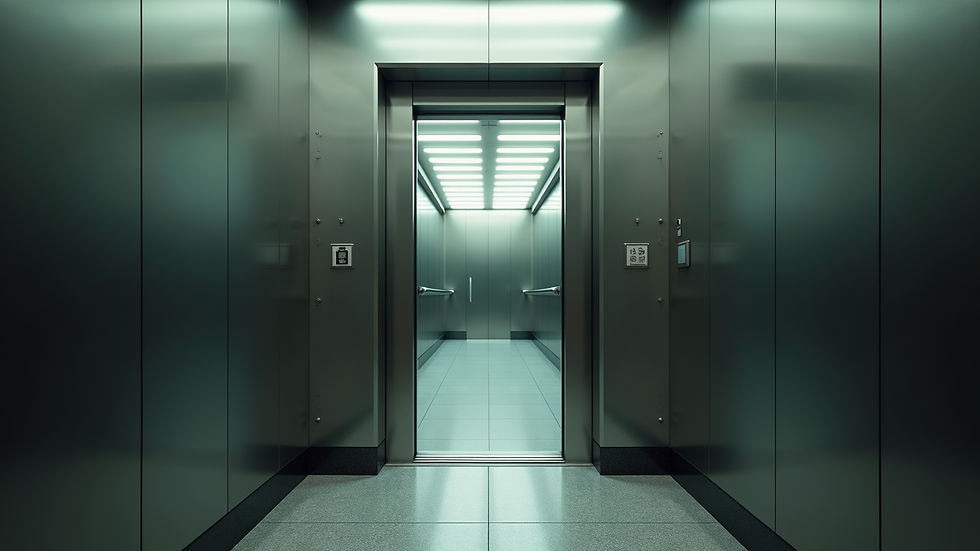 High angle view of a lift door stuck halfway open