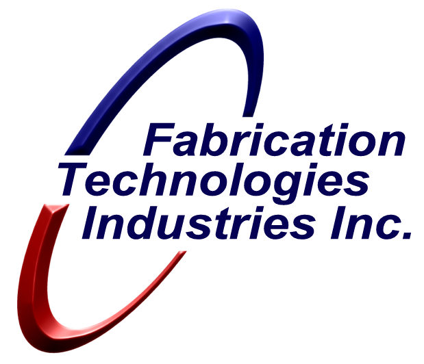 Fabrication Technologies Industries Inc. Logo. The text is dark blue and there are two rings surrounding the text. One is dark blue the other is dark red. Both have shadows and are beveled. 
