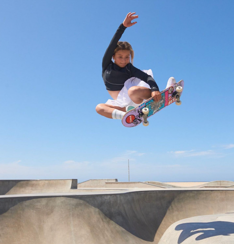 Sky Brown air trick at Venice Skatepark