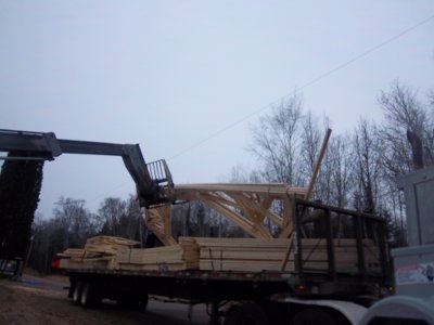Croftville Road Cottages. Here are the trusses that will form the roof over the walk-in closet in the master bedroom and the living room in Inn Suite 8.