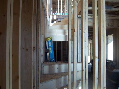 Croftville Road Cottages. The winding stairs have a small straight section midway which has yet to be finished.