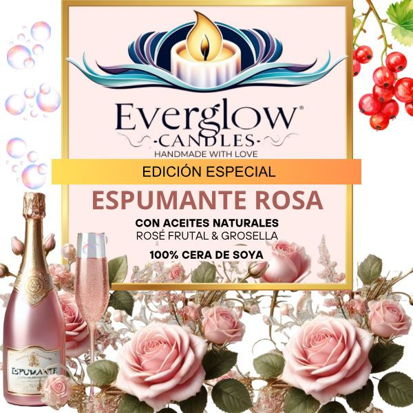 Miniatura: 🌸 Espumante Rosa – Vela de Soya Premium con Aroma a Rosé Frutal y Grosella