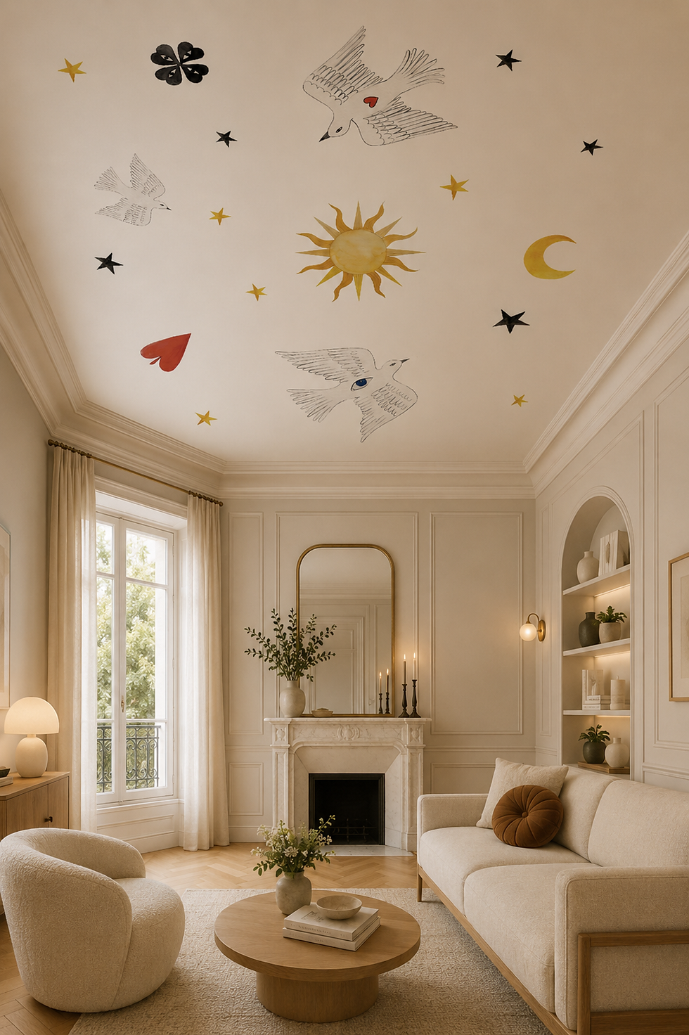 Miniatura: PALOMA - Papier peint panoramique plafond - Décor étoiles, cœurs et astres poétiques