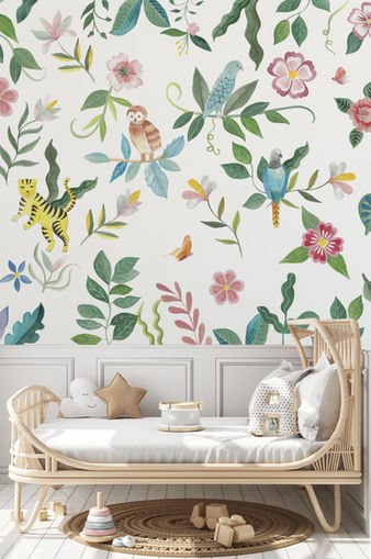 Papier peint panoramique pour enfant tigre hiboux mlle mouns paper