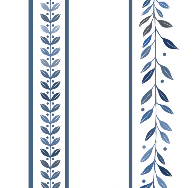 Miniature : Papier peint pour plafond FRONDAISON : décor blanc avec cadres géométriques bleus et frises de feuillage délicat.