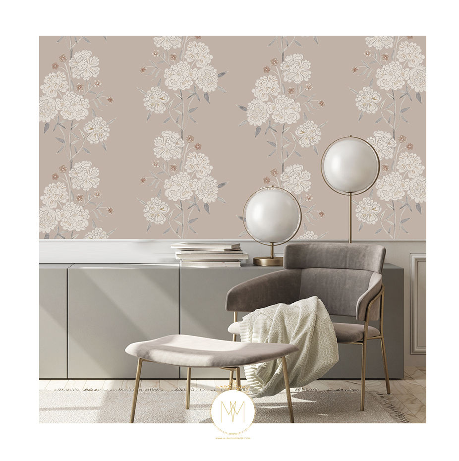 Thumbnail: PIVOINE - Papier peint à motifs - Fleurs de pivoines et feuillage dense