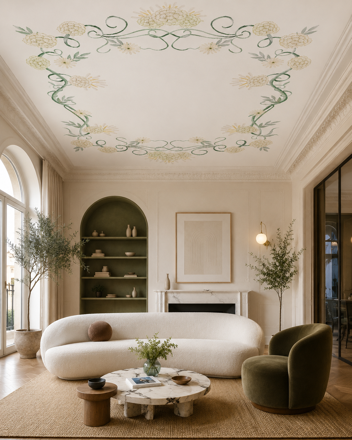 CIEL BOTANIQUE - Papier peint plafond - Frise fleurs botaniques
