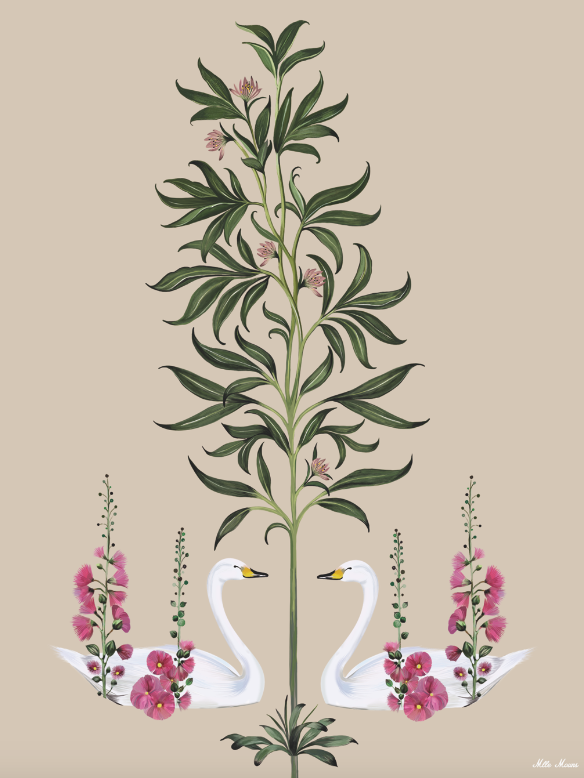 Miniatura: tableau, affiche, poster, savane, palmier, palmer, cranerouge, oiseau, bird, vegetation, flower, fleur