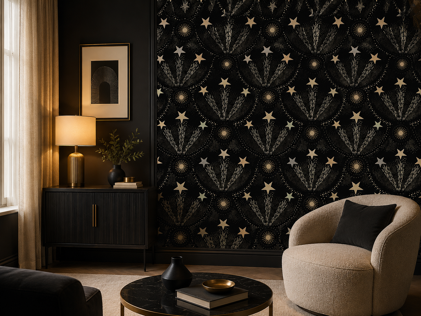 STARDUST - Papier peint à motifs - Étoiles et palmes art déco