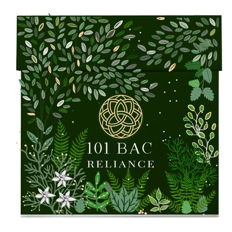 Packaging de la bougie Reliance avec illustrations végétales et dorure par Mlle Mouns