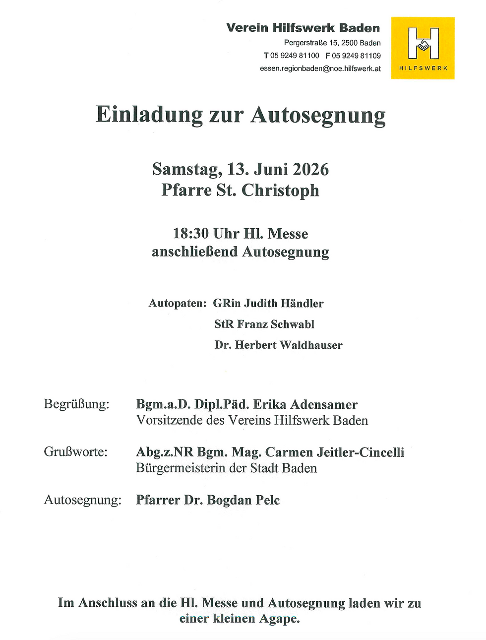 Autosegnung am 13. Juni 2026