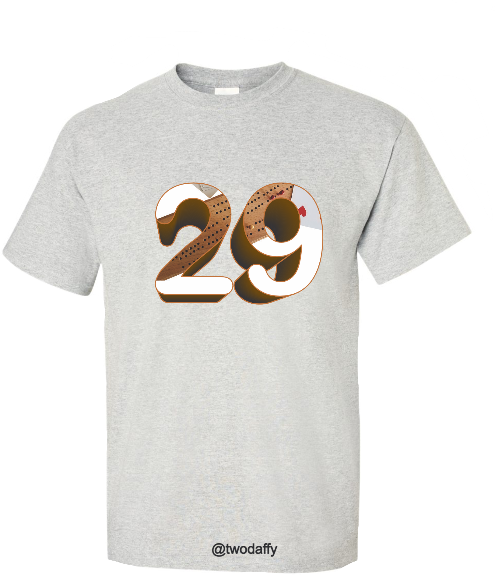 Cribbage Tshirt with large twenty-nine heat pressed