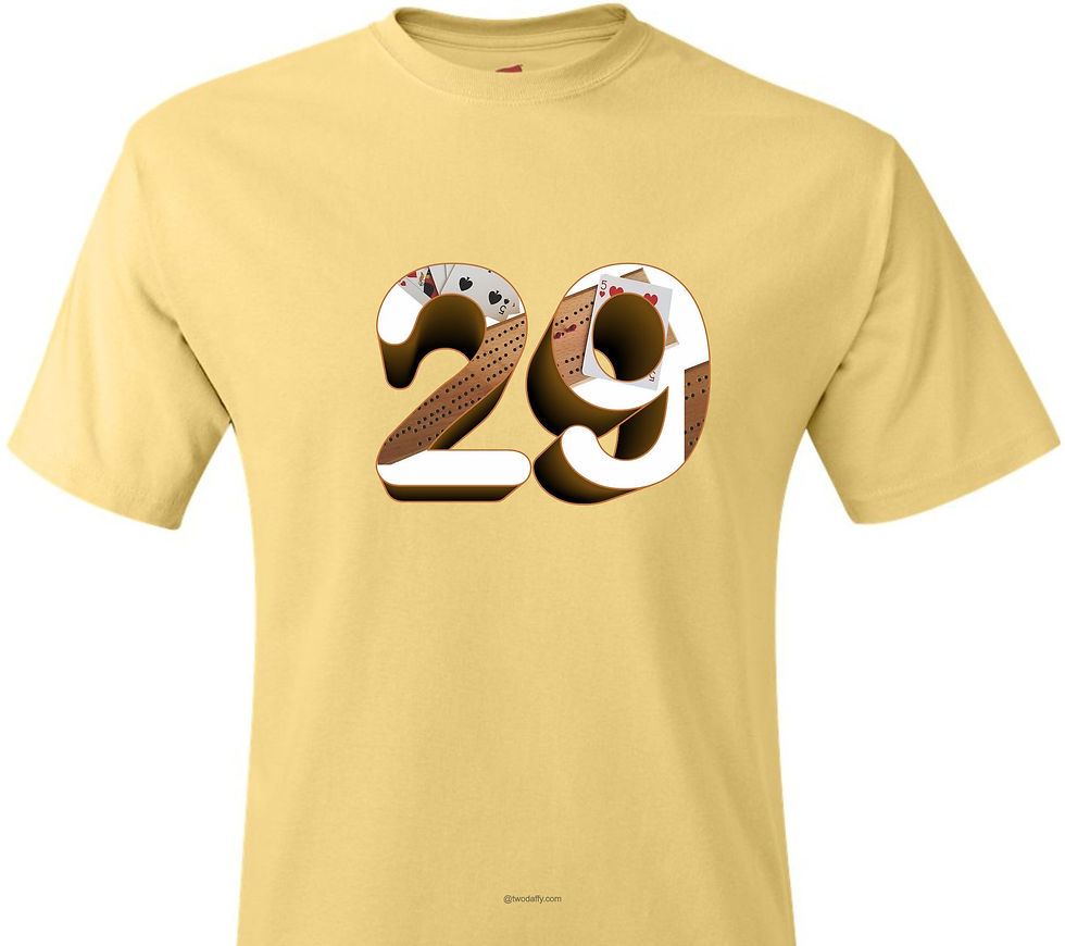 Cribbage Tshirt with large twenty-nine heat pressed