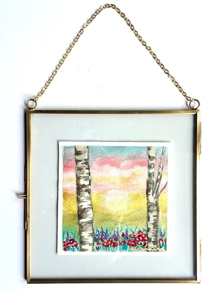 Thumbnail: Between Two Birches | Original Watercolor