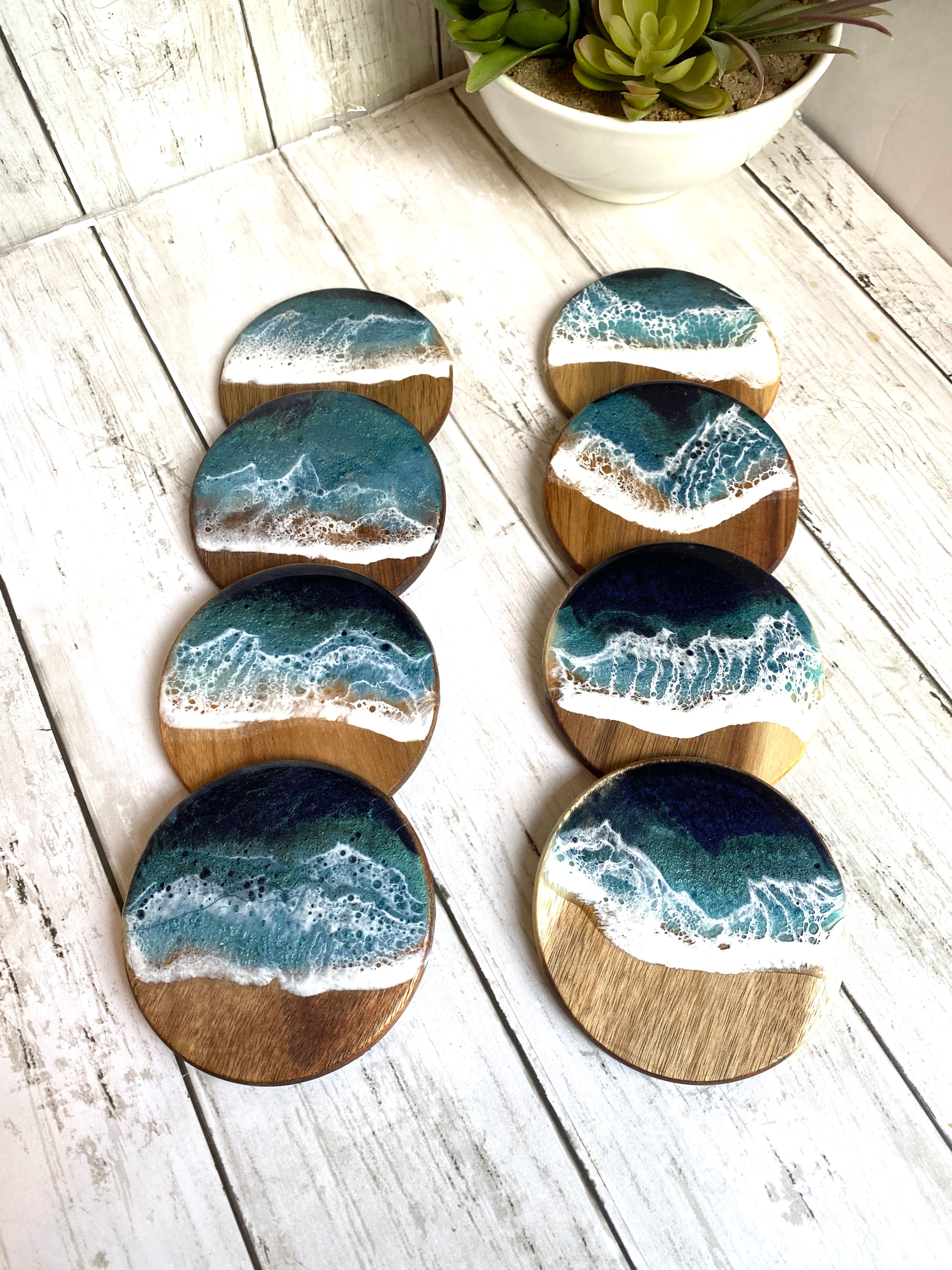 Ocean Resin Acacia Coasters