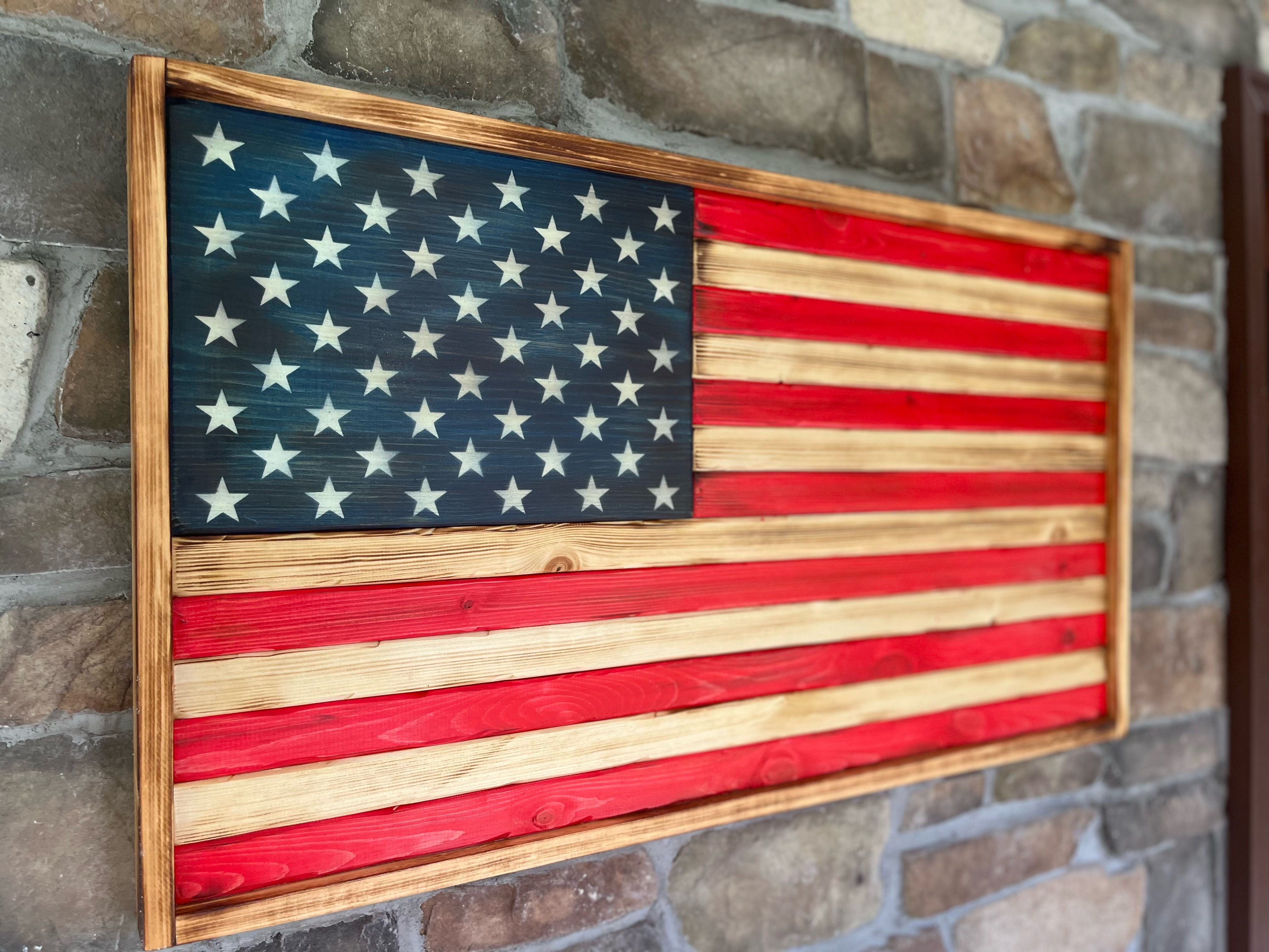 American Flag with Natural Stripes and Natural Frame (Large)