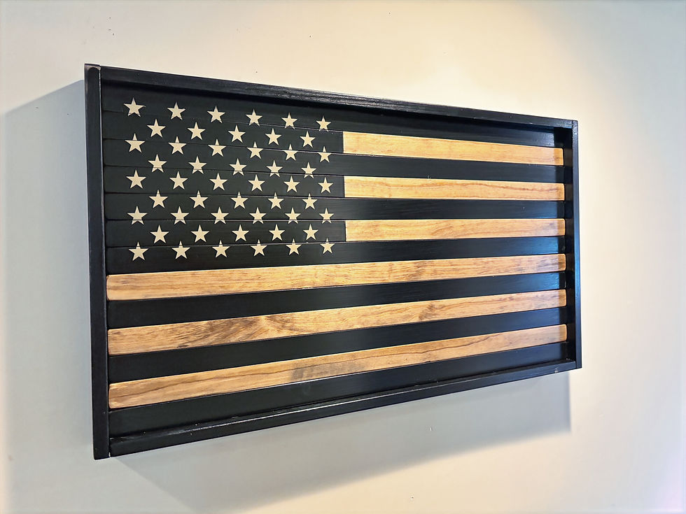 Modern American Flag Simple Clean Black and Natural Stripes Framed Large wood flag