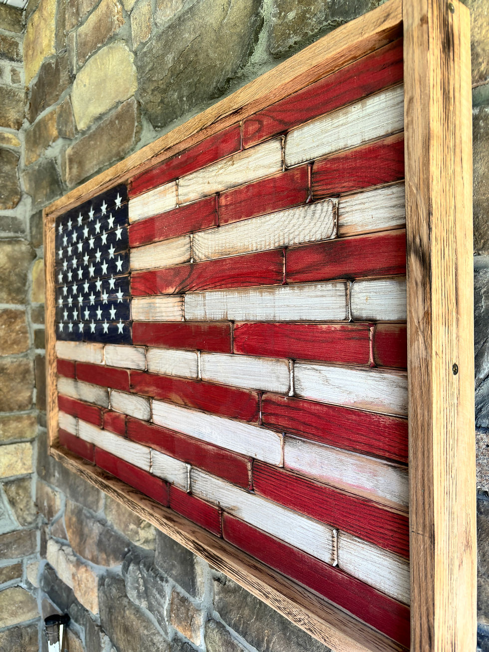 Thumbnail: Wooden oak american flag show side view