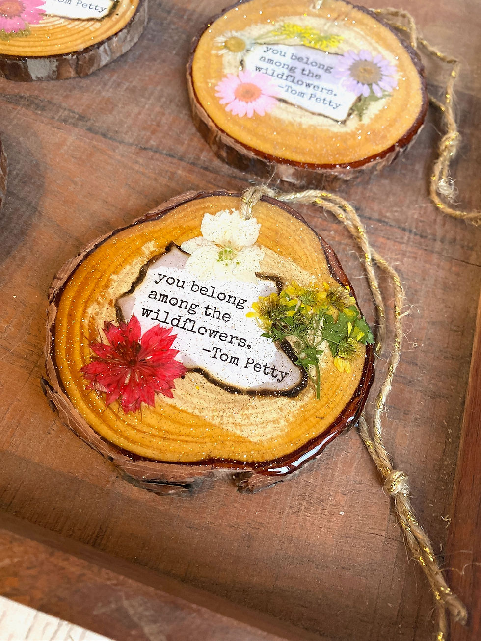 Thumbnail: Wildflowers Wood Slice Ornaments