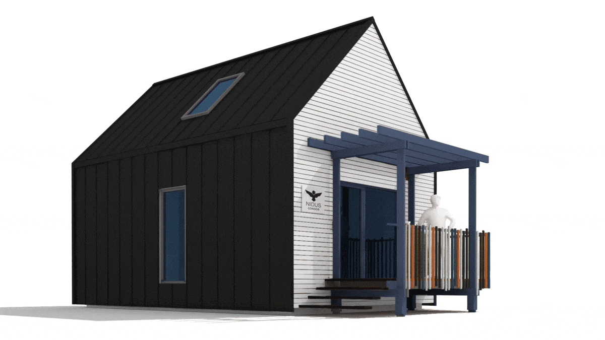 NIDUS Condor, casa modulară prefabricată configurabilă pe module. Este construită cu materiale ecologice și are costuri minime de întreținere și mentenanță.