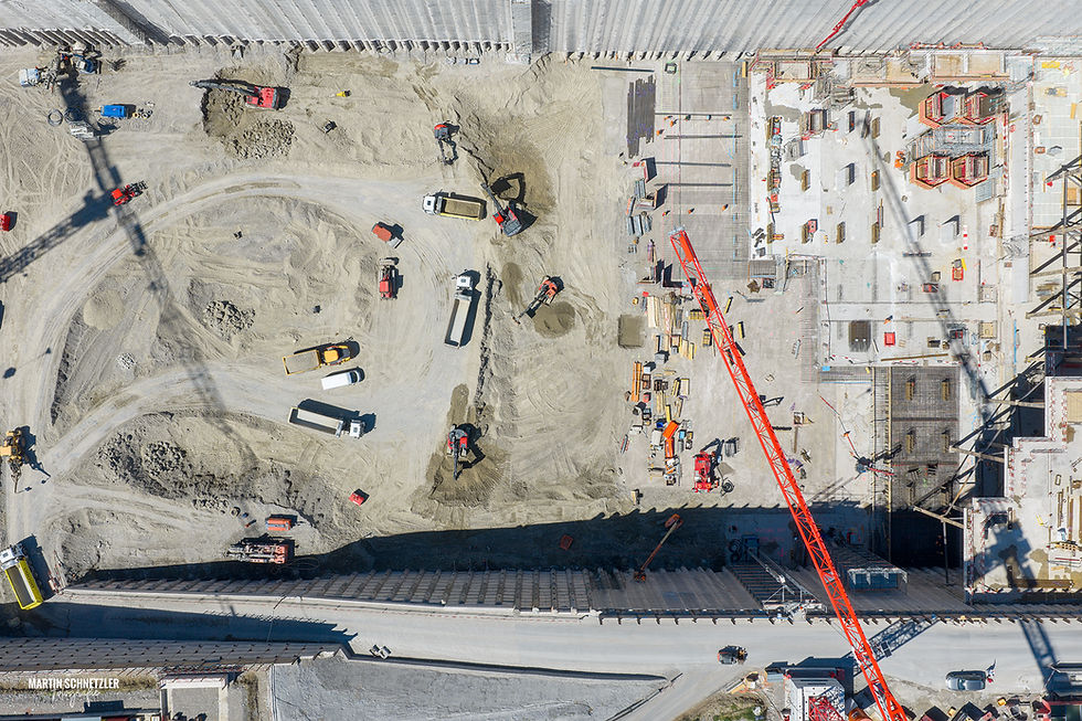Luftaufnahme der Grossbaustelle FlexBase in Laufenburg aus der Luft.