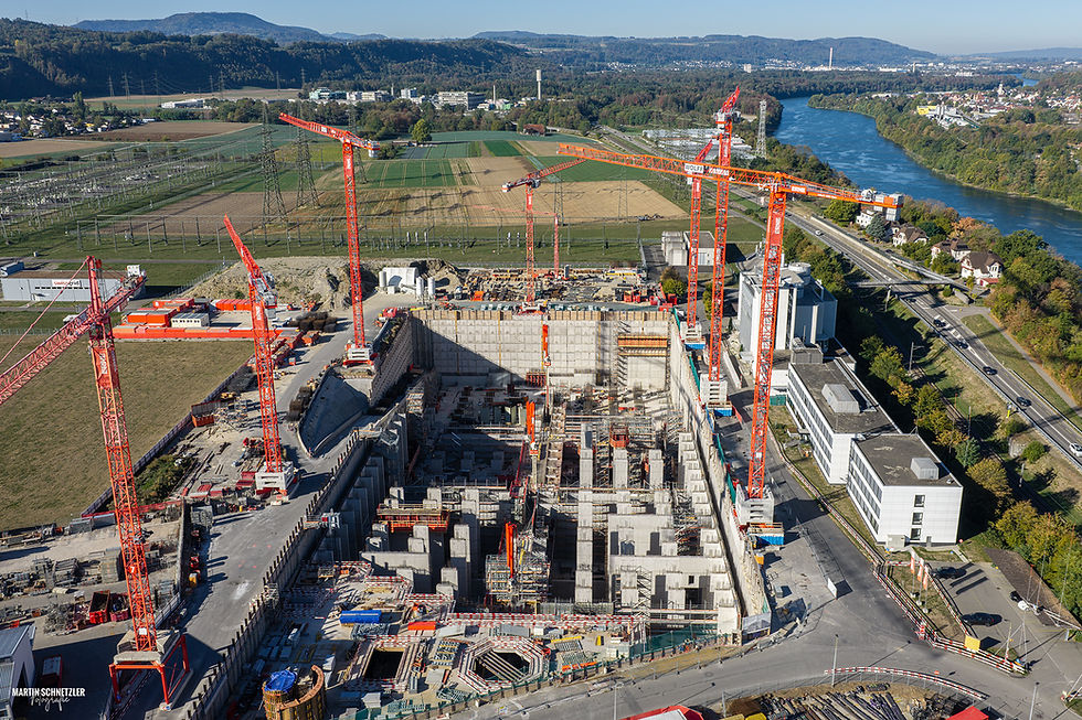 Luftaufnahme der Baustelle mit Laufenburger und Kaister Umgebung im Hintergrund.