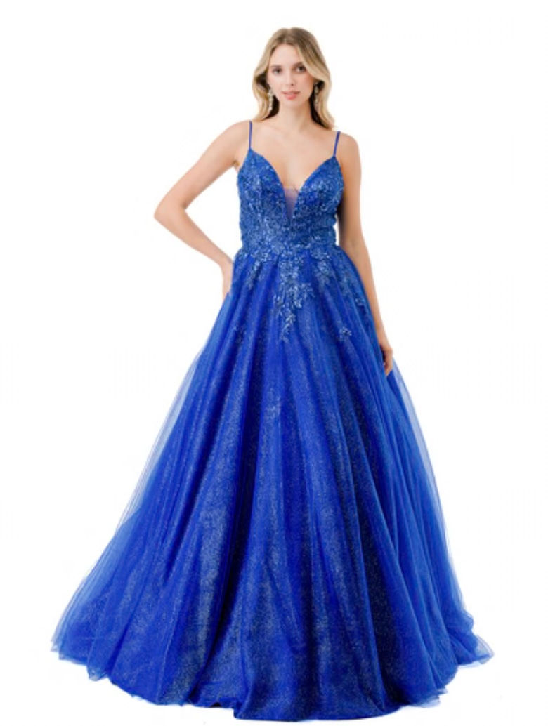 Thumbnail: Corset Floral Bodice Long Formal Ball Gown & Prom Ball Gown 