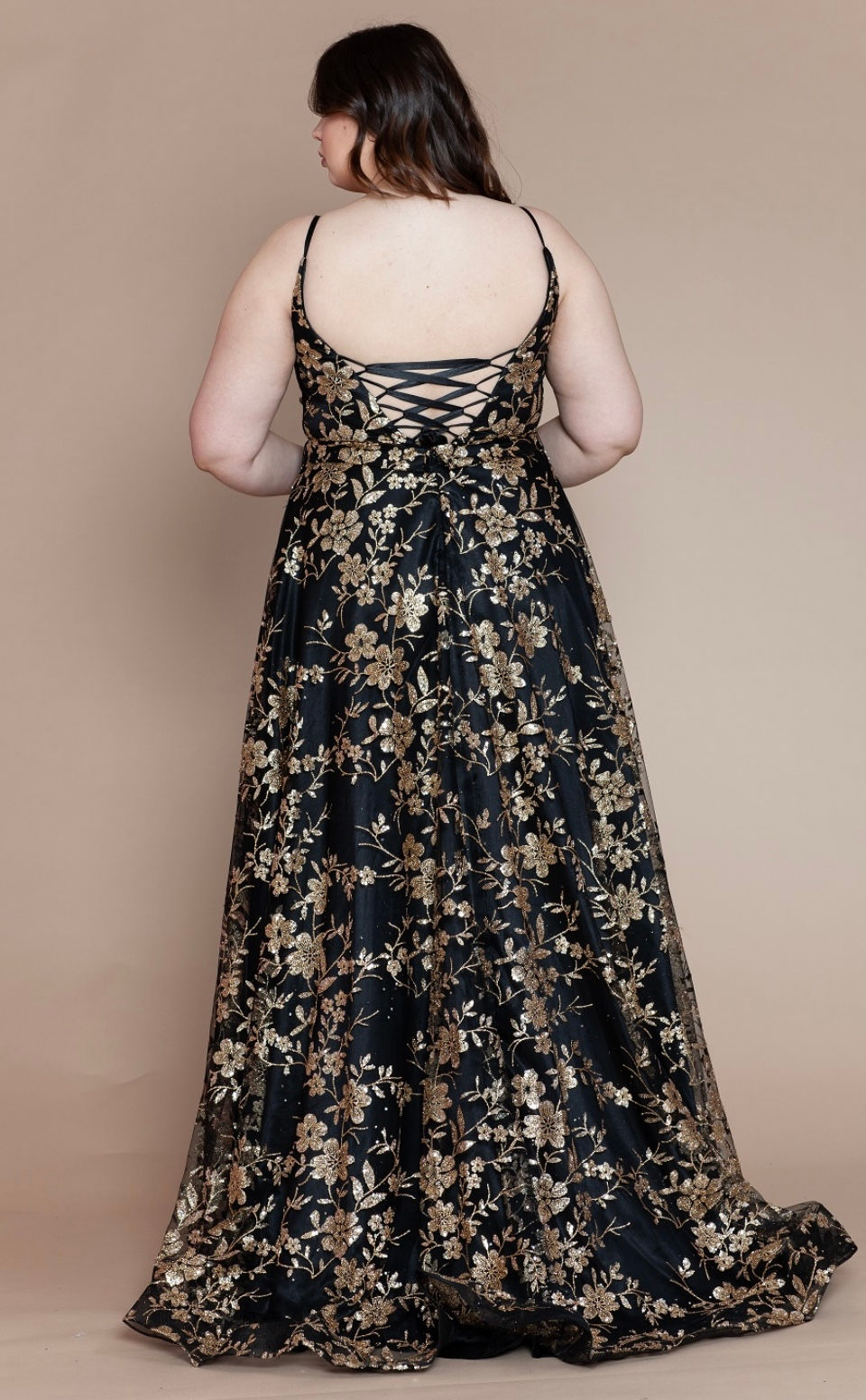 Thumbnail: Glitter Floral Print Long Formal Dress & Prom Dress