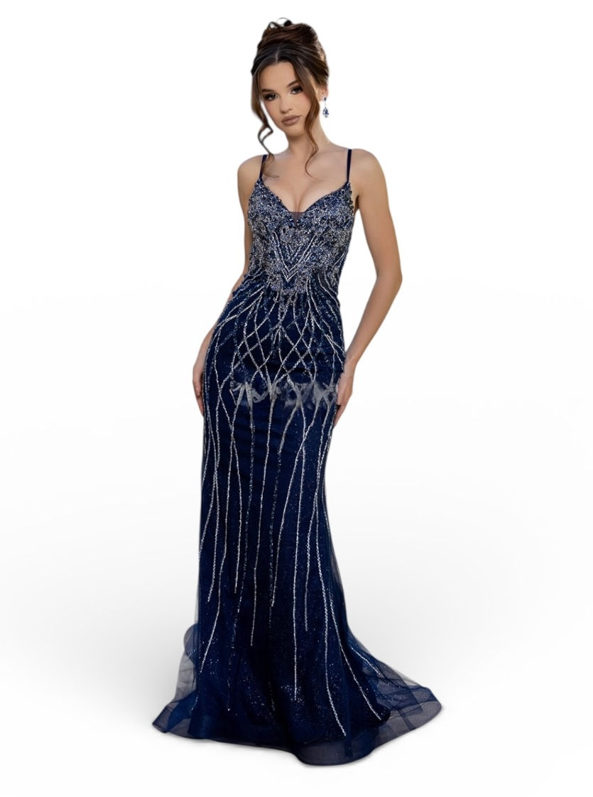 Thumbnail: All Over Beaded With Mesh Sides Long Formal Dress & Prom Dress