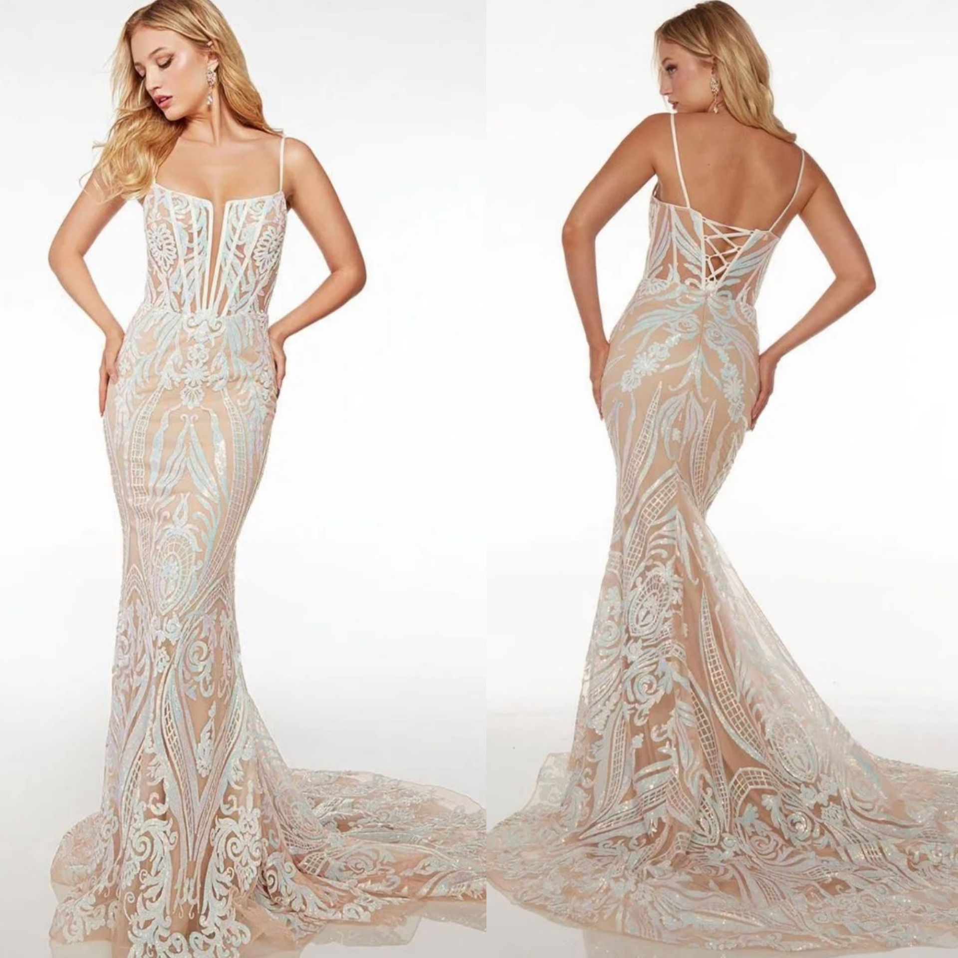 New With Tags Alyce Paris Corset Bodice Opal & Sand Wedding Gown 