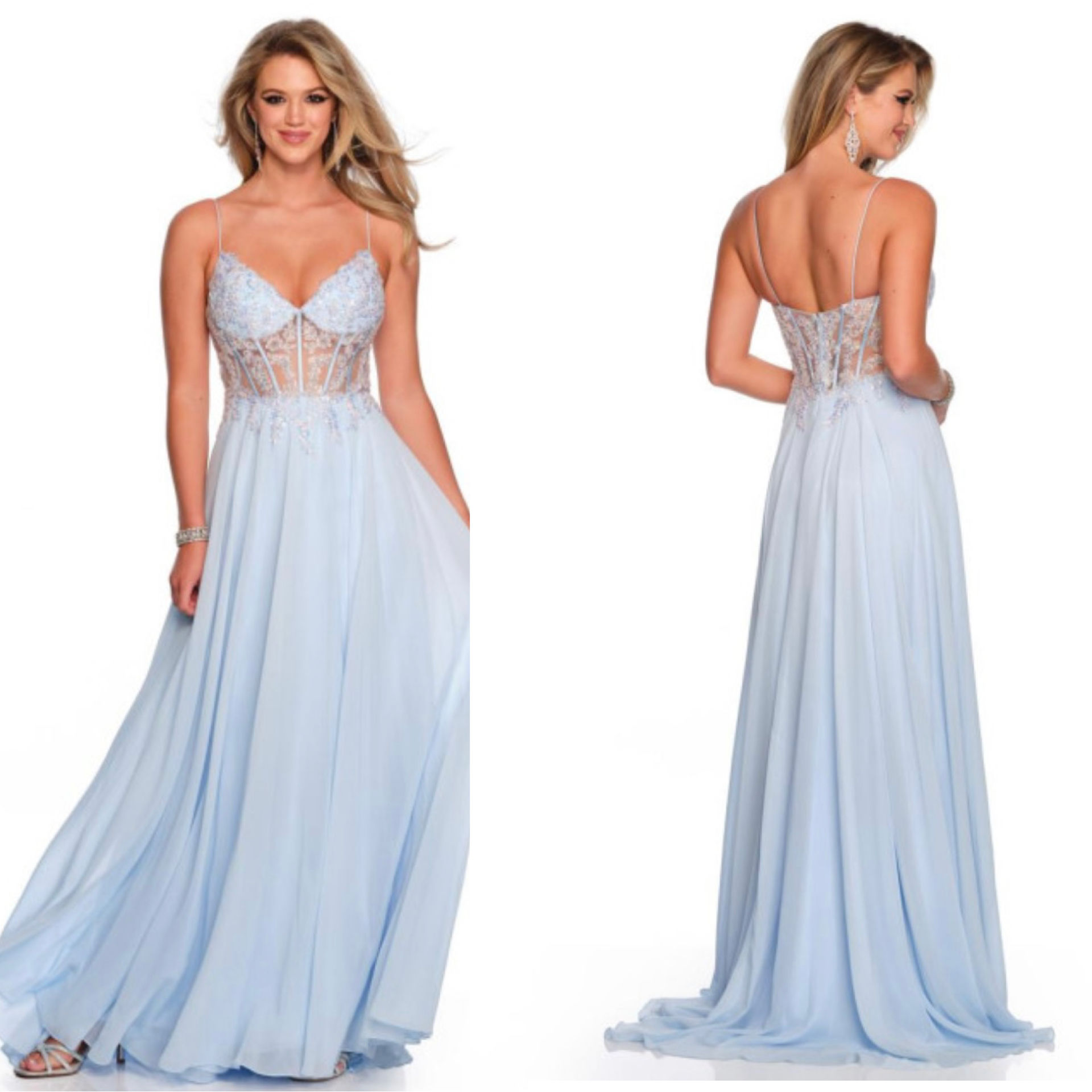 Dave & Johnny Chiffon With Illusion Corset Long Formal Dress & Prom Dress