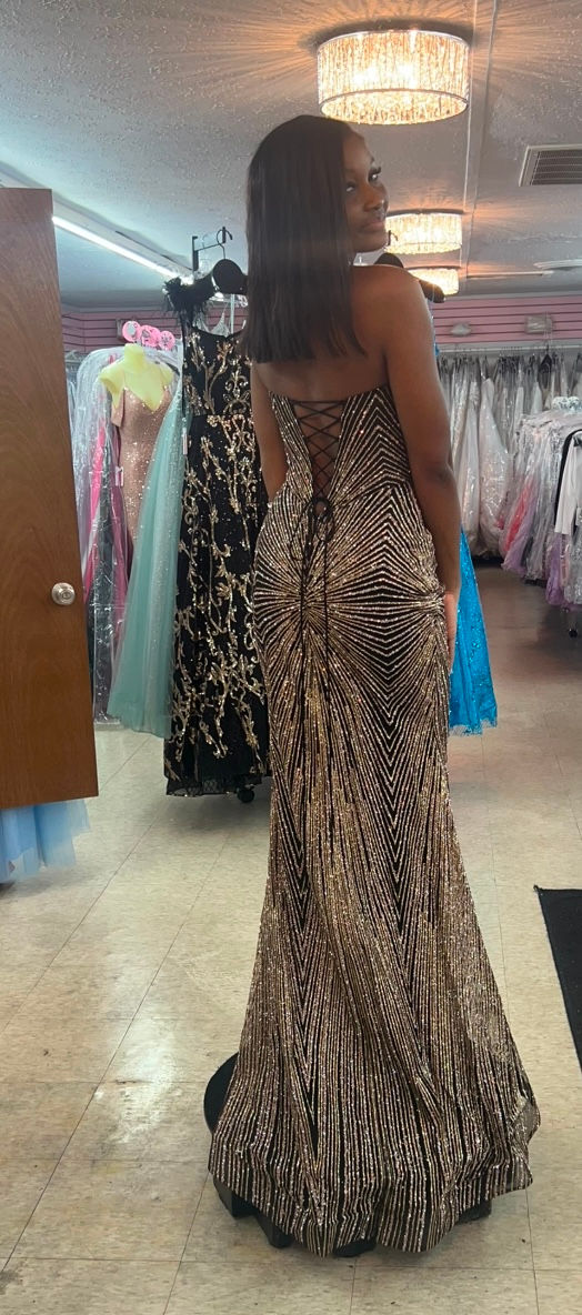 Thumbnail: Strapless Glitter Embellished Long Formal Dress & Prom Dress 