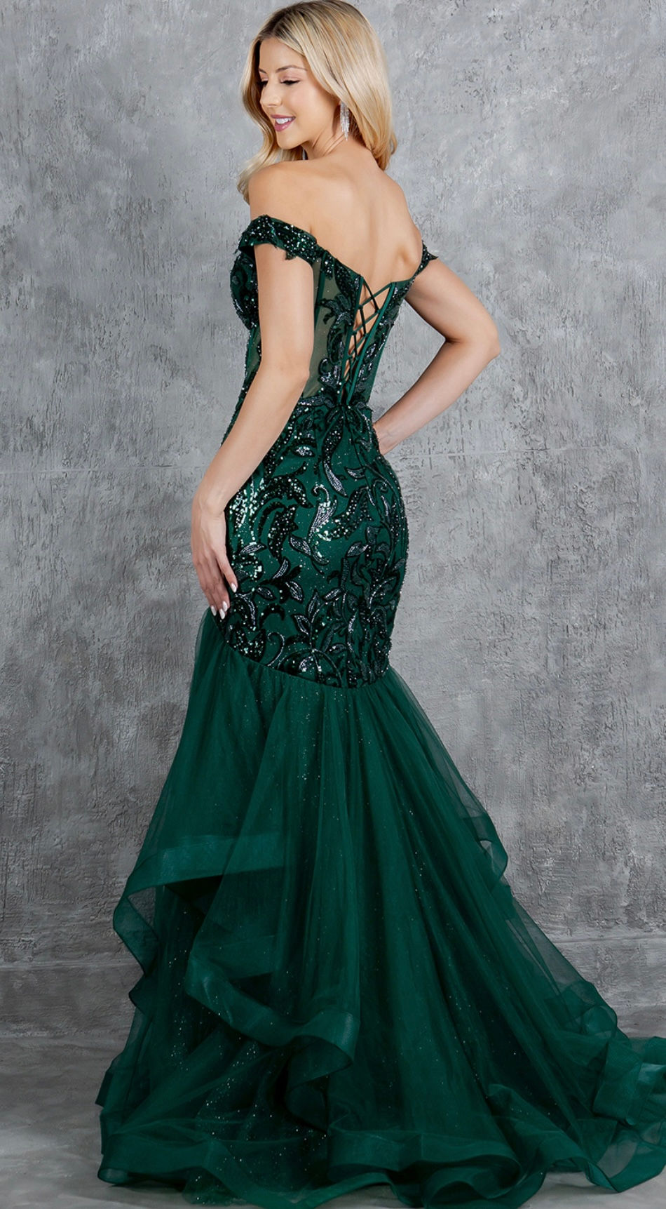 Thumbnail: Off The Shoulder Sequin & Floral Long Formal Dress & Prom Dress 