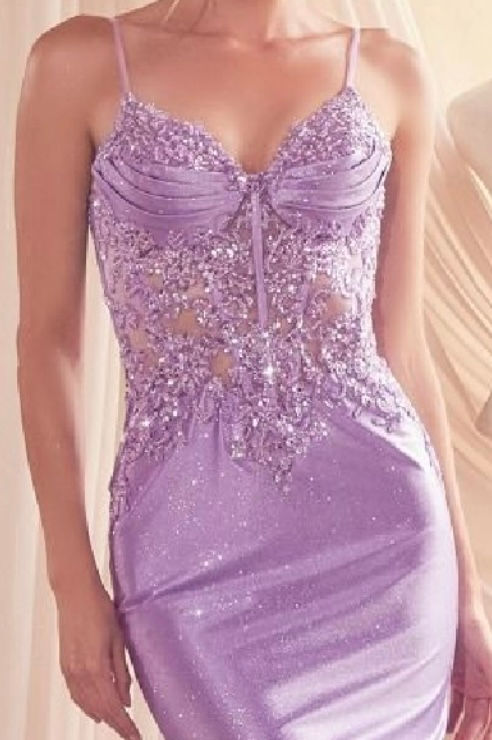 Thumbnail: Lilac Glitter & Satin With Corset Bodice Long Formal Dress & Prom Dress 