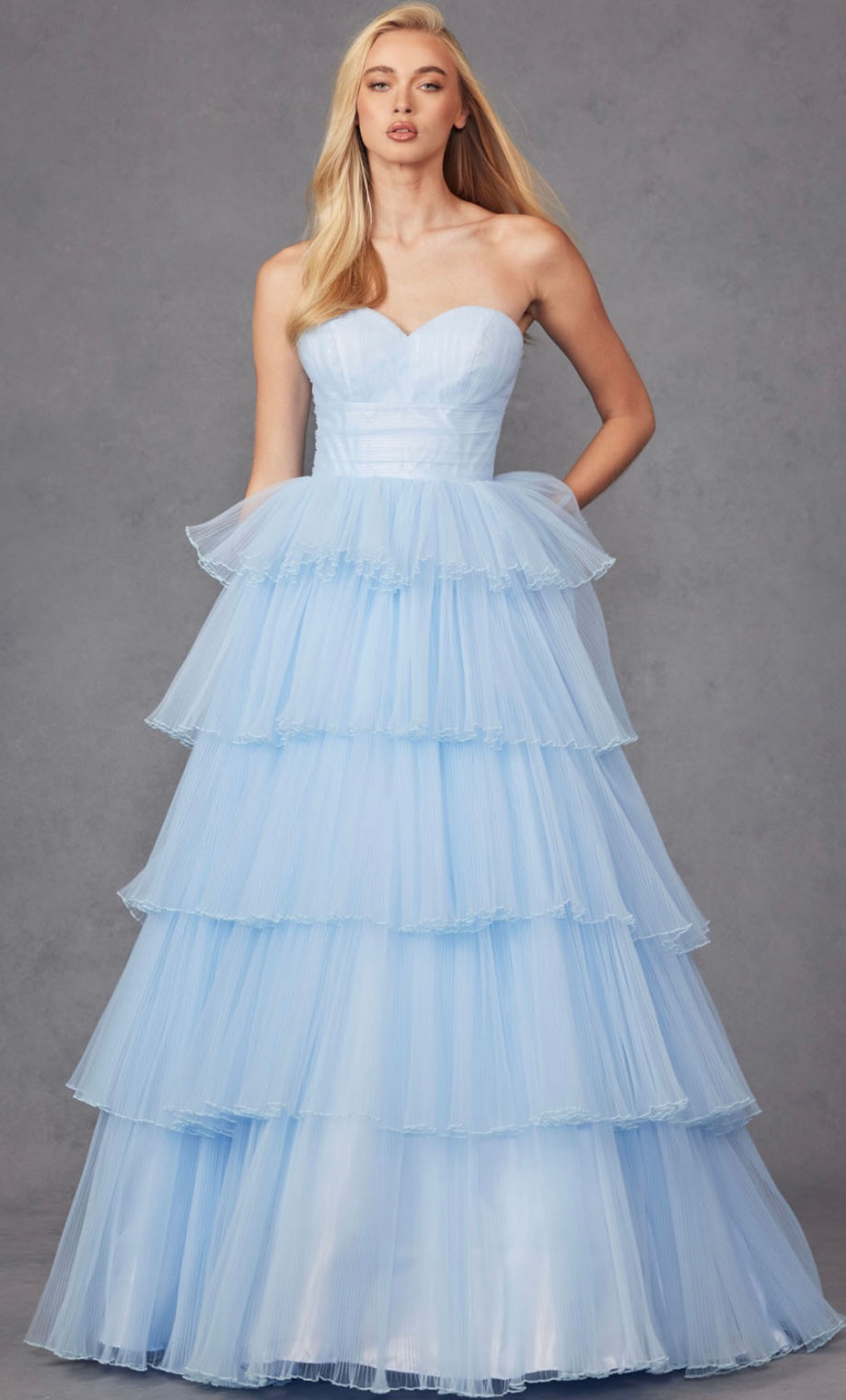 Thumbnail: Ice Blue Ruffle Long Formal Gown & Prom Gown