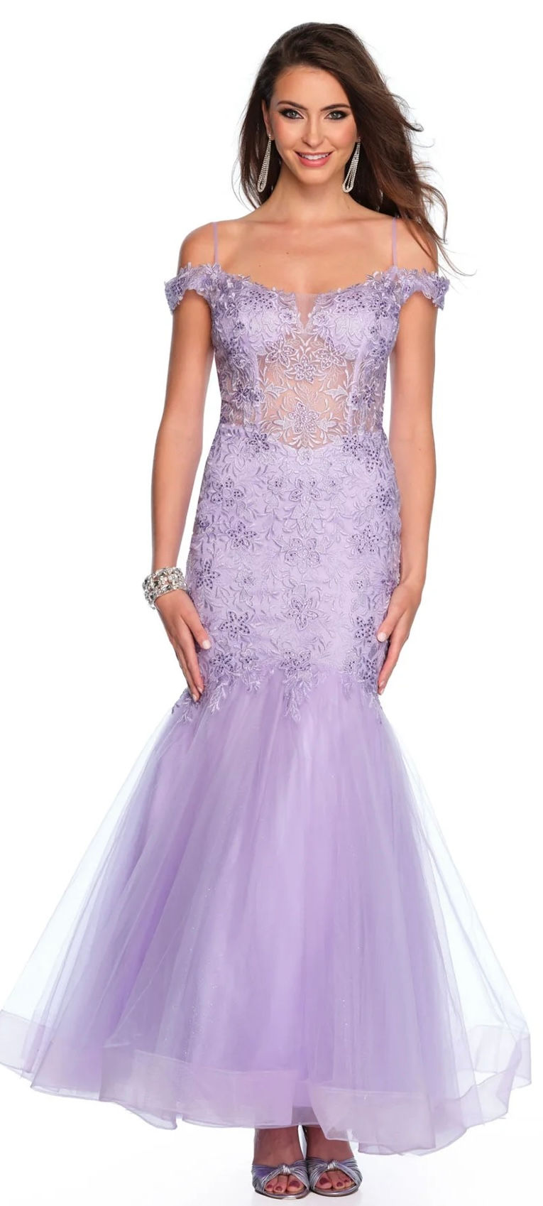 Dave & Johnny Tulle & Lace Mermaid Long Formal Dress & Prom Dress