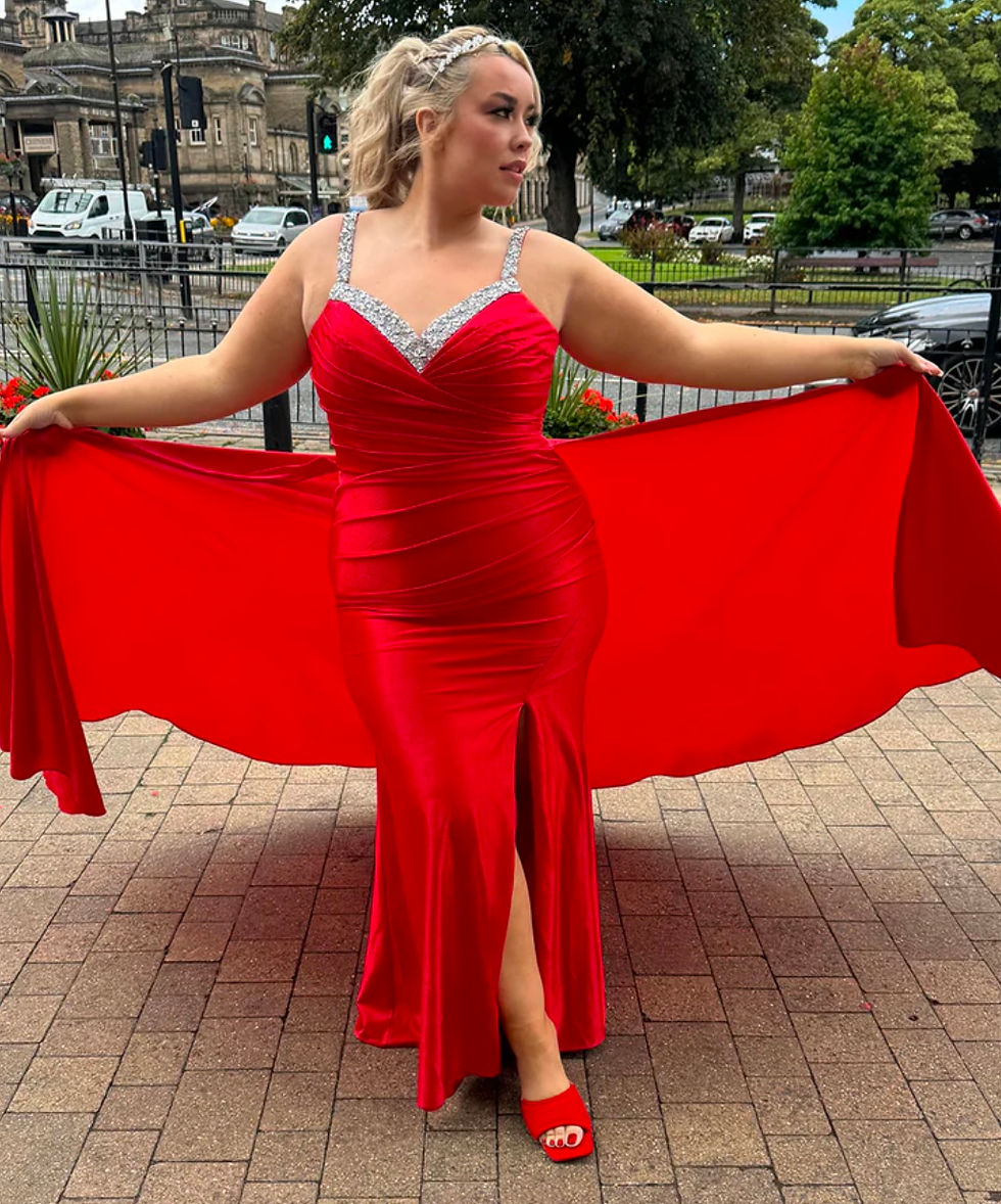 Thumbnail: Sydney’s Closet Satin & Beaded Long Formal Dress & Prom Dress
