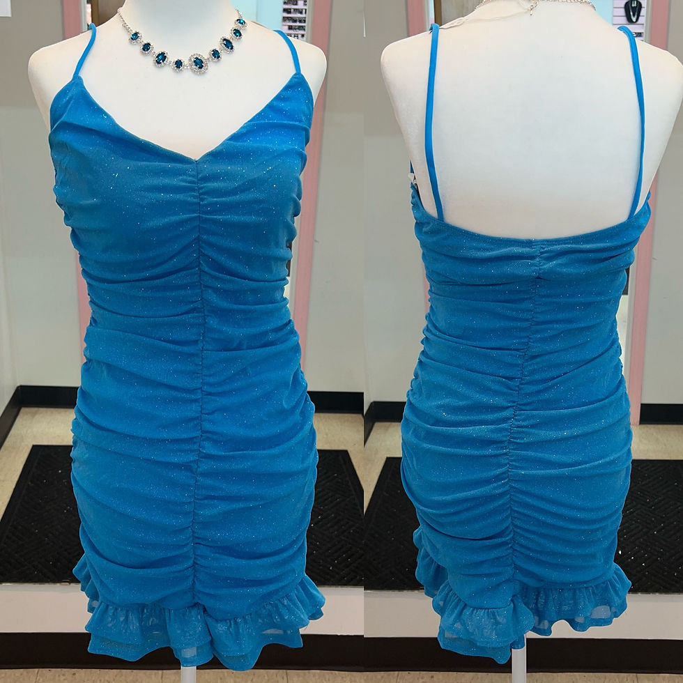 Thumbnail: Aqua Blue With Glitter Short Semi-Formal/Formal Dress