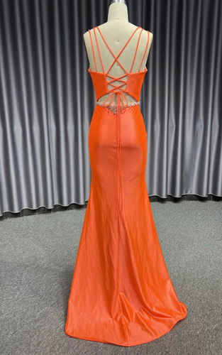 strapless open back dress Orange Bell Sleeve Midi Dress