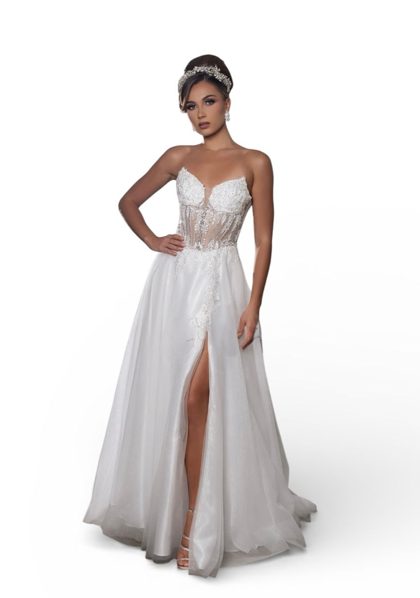 Thumbnail: Beaded Corset Bodice Long Formal Dress & Prom Dress