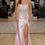 Thumbnail: Satin Floral Boned Bodice Long Formal Dress & Prom Dress
