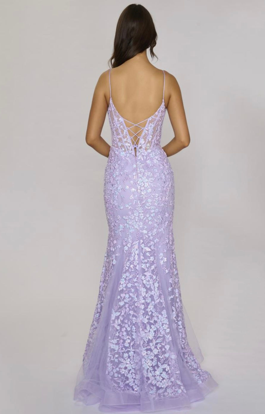 Thumbnail: Nina Canacci All Over Sequin Print Corset Bodice Long Formal Dress & Prom Dress