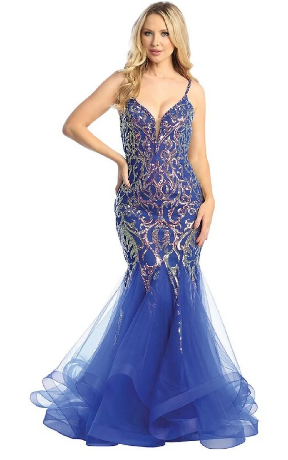 Royal Blue & Silver Mermaid Long Formal Dress & Prom Dress