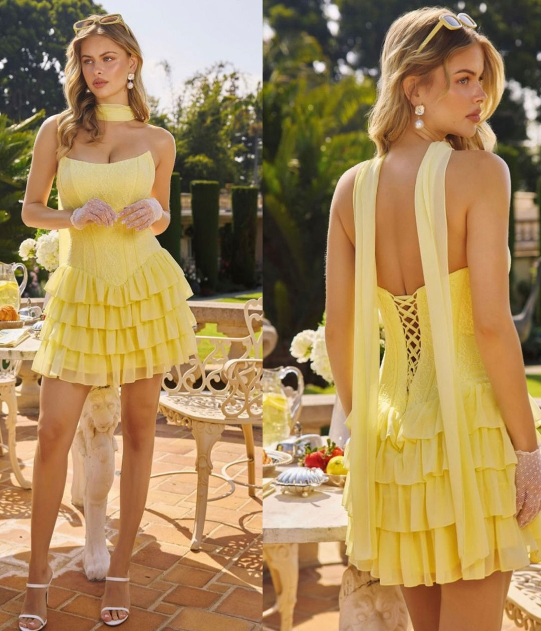 Lace Bodice Tiered Ruffle Short Formal Dress & Homecoming Dress