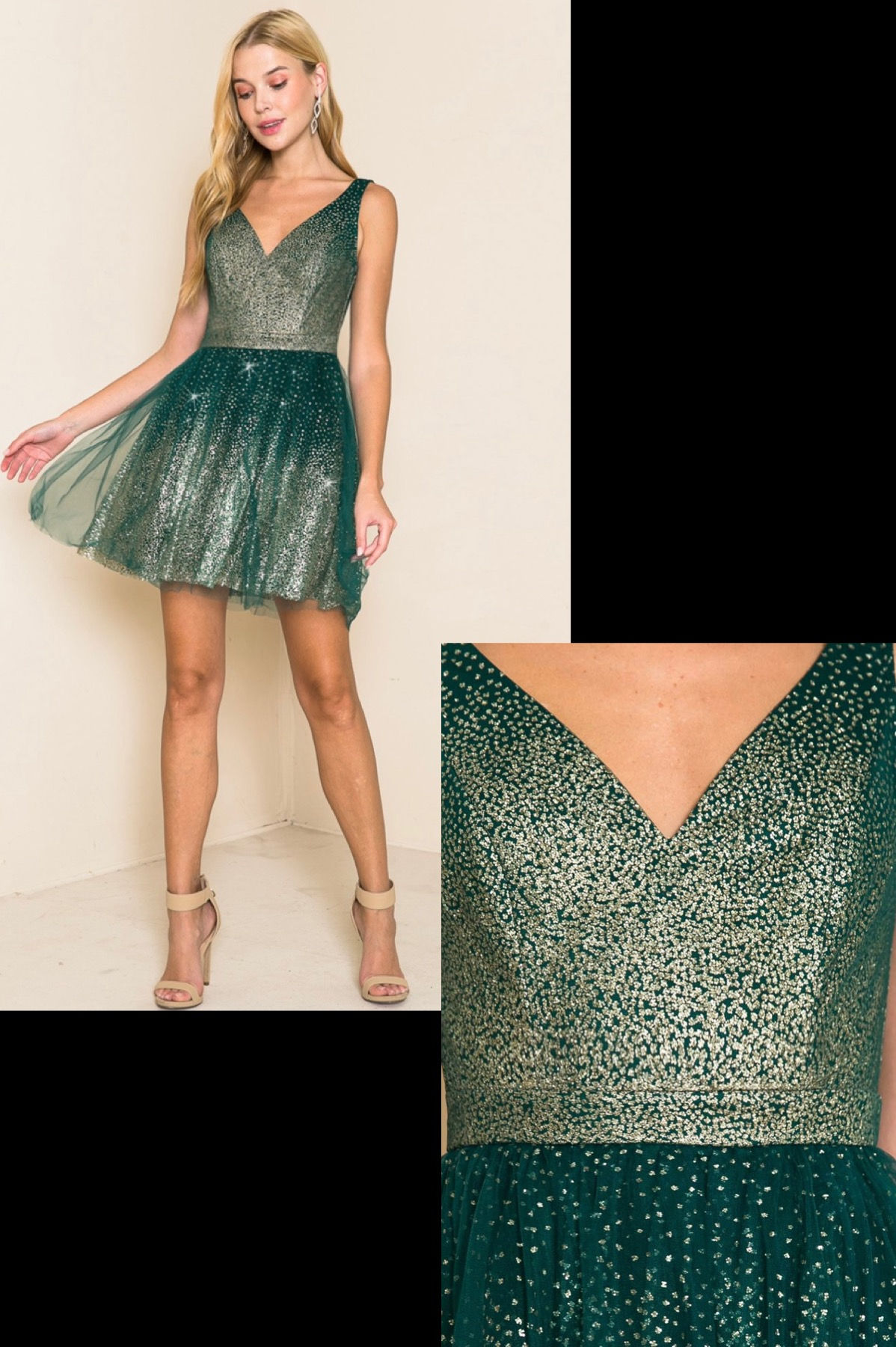 Emerald & Sequin Homecoming Dress & Short Formal Dress