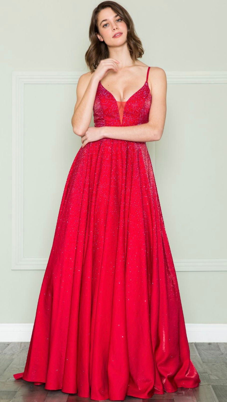 Iridescent Rhinestone With Pockets Long Formal Dress & Prom Dress